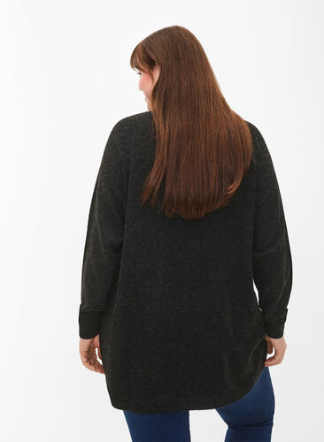 Zizzi Gebreide gemêleerde pullover met parelknopen aan de zijkanten	, Dark Grey Melange, Model image number 1