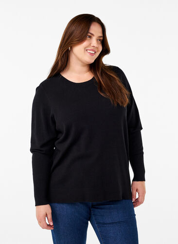 Zizzi FLASH - Gebreide blouse met ronde hals, Black, Model image number 0