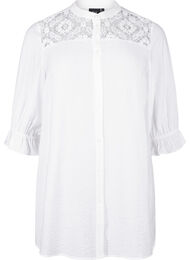 Lang viscose shirt met kanten detail, Bright White