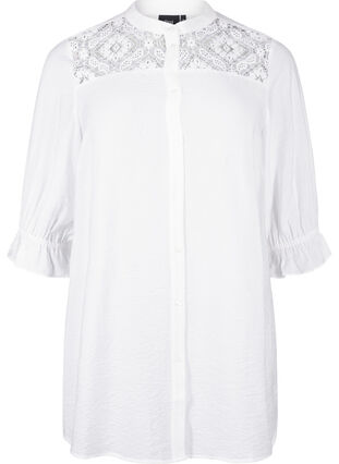 Zizzi Lang viscose shirt met kanten detail, Bright White, Packshot image number 0