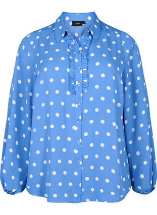 Zizzi Gestippeld shirt met ruches, River S. White Dot, Packshot image number 0