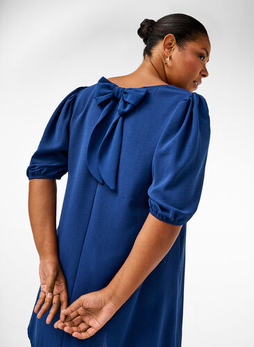 Zizzi Korte jurk met strik op de rug, Estate Blue, Image image number 0