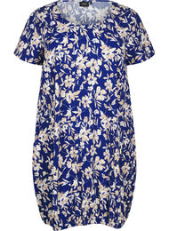 Katoenen jurk met korte mouwen en bloemenprint, Blue W. Beige Flower