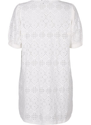 Zizzi Korte jurk met V-hals en gaatjespatroon, Bright White, Packshot image number 1