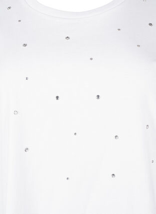 Zizzi Katoenen T-shirt met strassteentjes, Bright White, Packshot image number 2