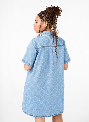 Zizzi Denim jurk met destroy-patroon en korte mouwen, Blue Denim, Model image number 1