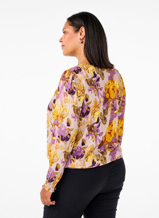 Zizzi Smock blouse met bloemenprint, Purple Flower, Model image number 1