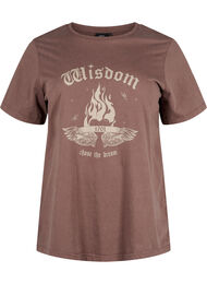 T-shirt van biologisch katoen met print, Brown Wash W. Wisdom