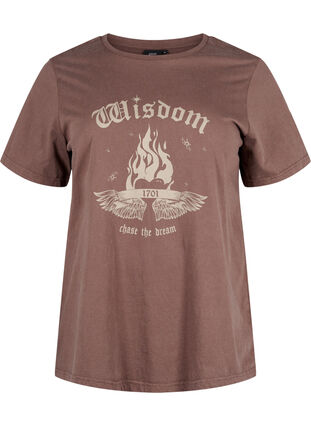 Zizzi T-shirt van biologisch katoen met print, Brown Wash W. Wisdom, Packshot image number 0