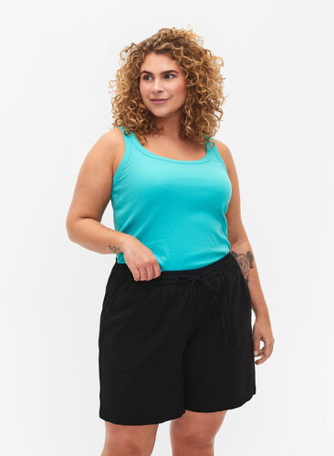 Zizzi Losse korte broek van katoenmix met linnen, Black, Model image number 0