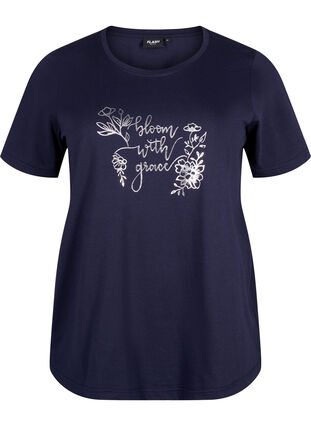Zizzi FLASH - T-shirt met motief, Navy Blazer Bloom, Packshot image number 0