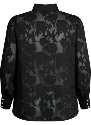 Zizzi Jacquard overhemd met parelknopen, Black, Packshot image number 1