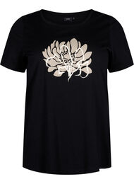 T-shirt met motief, Black w. Flower