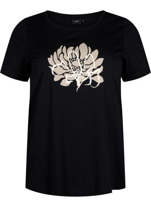 Zizzi T-shirt met motief, Black w. Flower, Packshot image number 0