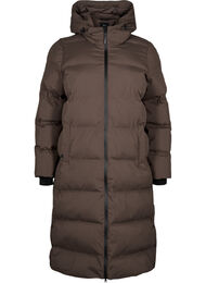 Lange puffer winterjas met capuchon, Chocolate Brown