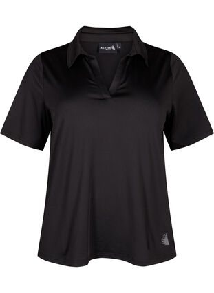 Zizzi Poloshirt met V-hals, Black, Packshot image number 0
