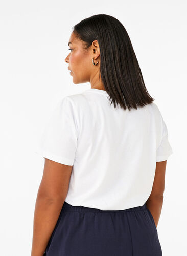Zizzi Katoenen T-shirt met strassteentjes, Bright White, Model image number 1