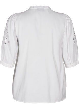 Zizzi Overhemdblouse met ruches en broderie anglaise, Bright White, Packshot image number 1