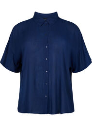 Viscose Overhemd met korte mouwen en kraag, Medieval Blue