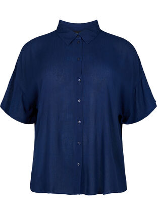 Zizzi Viscose Overhemd met korte mouwen en kraag, Medieval Blue, Packshot image number 0