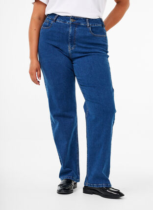 Zizzi  Gemma-jeans met hoge taille en rechte pasvorm, Dark blue, Model image number 2