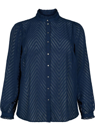 Zizzi Shirtblouse met ruches en gedessineerde textuur, Navy Blazer, Packshot image number 0