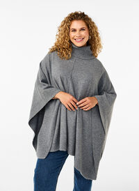 Poncho met hoge hals, Medium Grey Melange, Model