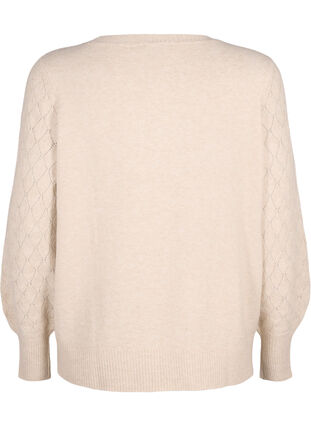 Zizzi Gebreide blouse met kantpatroon, Pumice Stone Mel., Packshot image number 1