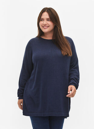 Zizzi Gebreide blouse gemaakt van katoen en viscose., Dress Blues, Model image number 0