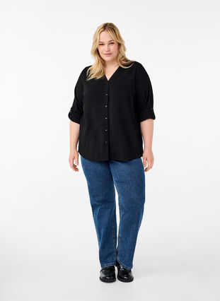 Zizzi Viscose overhemd blouse met driekwart mouwen., Black, Model image number 2