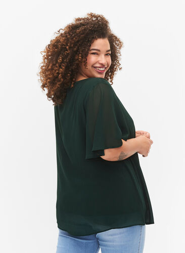 Zizzi V-hals blouse met korte mouw, Scarab, Model image number 1