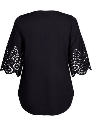 Zizzi Shirt blouse met broderie anglaise en 3/4-mouwen, Black, Packshot image number 1