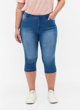 Zizzi High waist Amy capri jeans met super slim fit, Light Blue Denim, Model image number 2