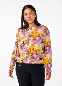 Smock blouse met bloemenprint, Purple Flower, Model