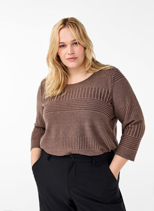 Zizzi Blouse met driekwartmouwen en een gestreept patroon, Ch. Martini Mel., Model image number 0