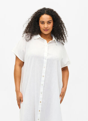 Zizzi Lang shirt van katoenmix met linnen, Bright White, Model image number 2
