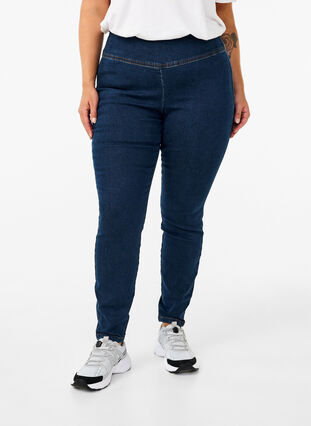 Zizzi Stretchy jeggings met hoge taille, Dark Blue, Model image number 2