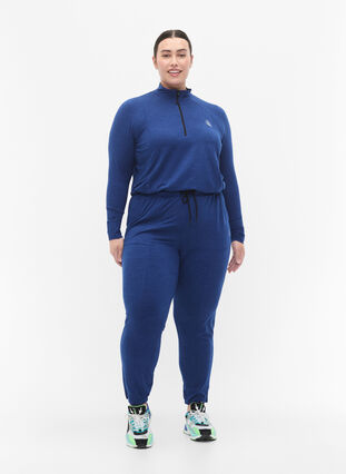 Zizzi Sport broek met zakken en trek koord, S. Blue / Black Mel., Model image number 3