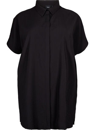 Zizzi Lang shirt van viscose met korte mouwen, Black, Packshot image number 0