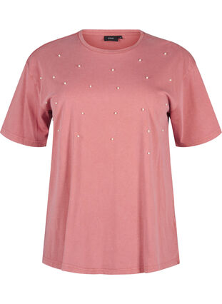 Zizzi T-shirt met parels, Heather Rose Washed, Packshot image number 0