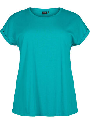 Zizzi T-shirt met korte mouwen van katoenmix, Teal Blue, Packshot image number 0