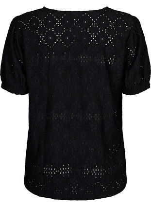 Zizzi Blouse met korte mouwen en patroon met kant, Black, Packshot image number 1