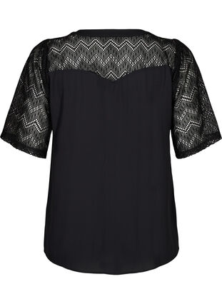 Zizzi Overhemdblouse met korte kanten mouwen, Black, Packshot image number 1