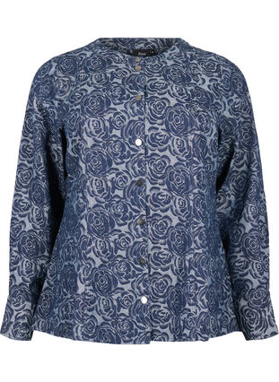 Zizzi Spijkerblouse met rozenpatroon, Denim Rose AOP, Packshot image number 0