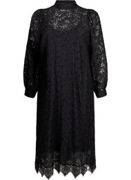 Jurk van kant met lange mouwen en hoge hals, Black