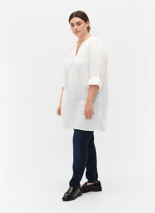 Zizzi Katoenen tuniek met broderie anglaise, Bright White, Model image number 2