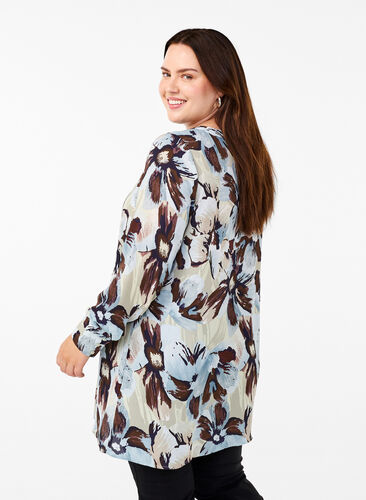 Zizzi Tuniek met lange mouwen en print, Grey Flower AOP, Model image number 1