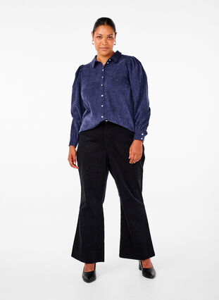 Zizzi Bootcut ribbroek met hoge taille, Black, Model image number 0