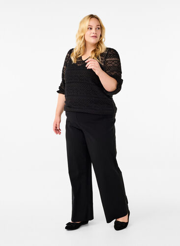 Zizzi Wijde broek met elastische tailleband, Black, Model image number 0