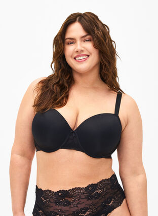 Zizzi Voorgevormde bh met mesh, Black, Model image number 0